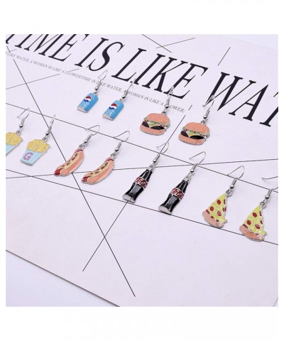 Food Earrings Cute Pizza Hot Dog Hamburger Hoop Earrings Cola Bottle Dangle Earrings for Women Girls E:Hamburger $7.55 Earrings