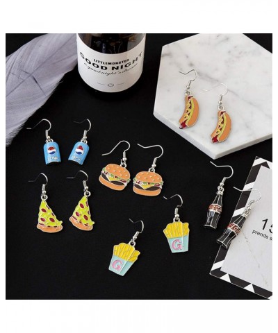 Food Earrings Cute Pizza Hot Dog Hamburger Hoop Earrings Cola Bottle Dangle Earrings for Women Girls E:Hamburger $7.55 Earrings