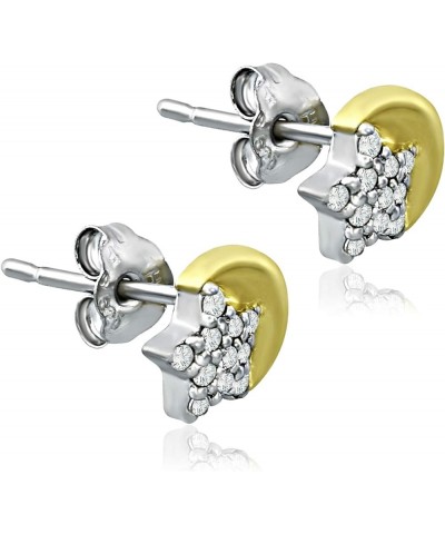 Sterling Silver CZ Cubic Zirconia Minimalist Stud Earrings for Women Girls Two Tone (Silver & Gold) - Moon Star $11.27 Earrings