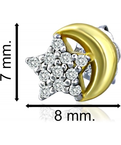 Sterling Silver CZ Cubic Zirconia Minimalist Stud Earrings for Women Girls Two Tone (Silver & Gold) - Moon Star $11.27 Earrings