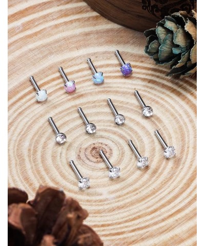 18G 20G 22G Nose Rings Studs Surgical Steel Nose Stud Set 1.5mm 2mm 2.5mm 3mm Diamond Cubic Zirconia Opal Screw L Shaped Stra...