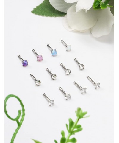 18G 20G 22G Nose Rings Studs Surgical Steel Nose Stud Set 1.5mm 2mm 2.5mm 3mm Diamond Cubic Zirconia Opal Screw L Shaped Stra...