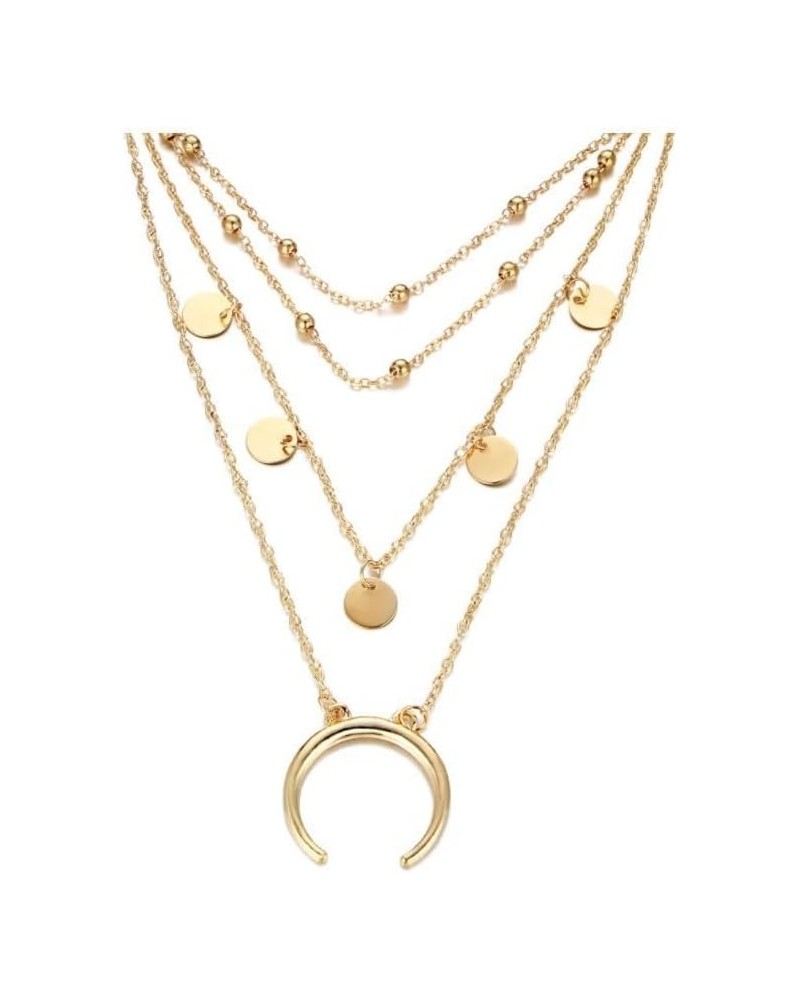 Double Strand Necklaces Layering Horn Moon Disk Pendant 3 Way Choker Gold Sequins Chic Jewelry Accessories for Women Set of 3...