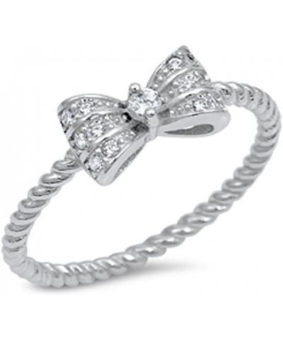 Ribbon Bow Clear CZ Bowtie Ring New .925 Sterling Silver Bali Band Sizes 4-10 $12.59 Rings