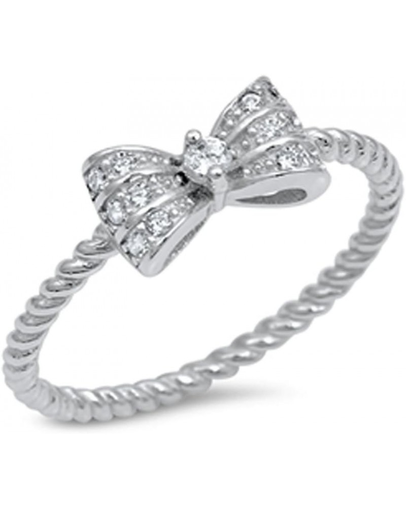 Ribbon Bow Clear CZ Bowtie Ring New .925 Sterling Silver Bali Band Sizes 4-10 $12.59 Rings