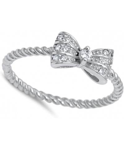 Ribbon Bow Clear CZ Bowtie Ring New .925 Sterling Silver Bali Band Sizes 4-10 $12.59 Rings