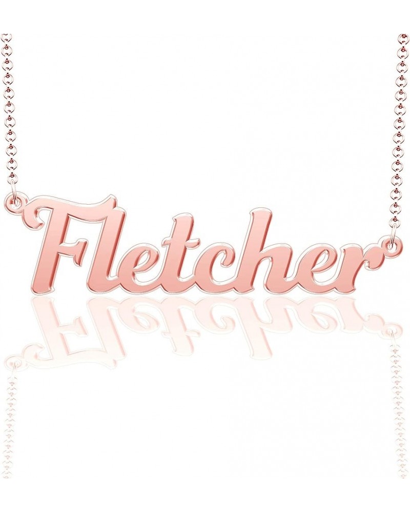 Personalized Last Name Necklace Custom Sterling Silver Fletcher Plate Customized Gift for Family Fletcher-Rose gold(Font 9) $...