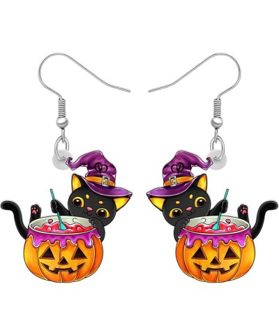 Acrylic Halloween Pumpkin Black Cat Earrings Drop Dangle Jewelry for Women Girls Witch Cat D $6.95 Earrings