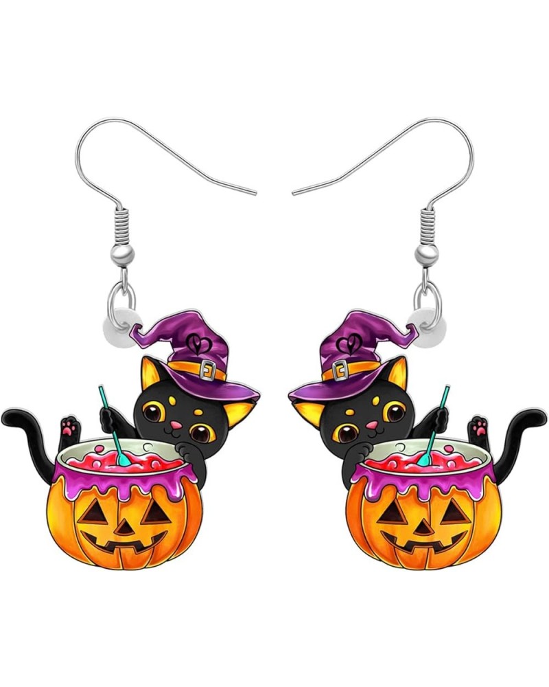 Acrylic Halloween Pumpkin Black Cat Earrings Drop Dangle Jewelry for Women Girls Witch Cat D $6.95 Earrings