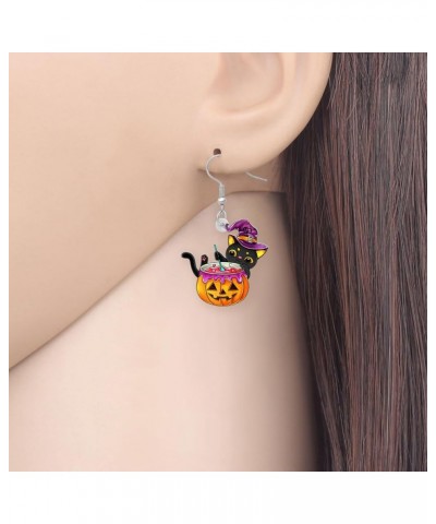 Acrylic Halloween Pumpkin Black Cat Earrings Drop Dangle Jewelry for Women Girls Witch Cat D $6.95 Earrings