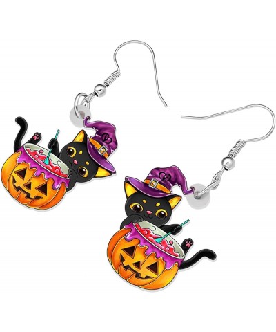 Acrylic Halloween Pumpkin Black Cat Earrings Drop Dangle Jewelry for Women Girls Witch Cat D $6.95 Earrings