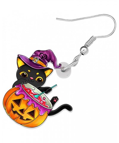 Acrylic Halloween Pumpkin Black Cat Earrings Drop Dangle Jewelry for Women Girls Witch Cat D $6.95 Earrings