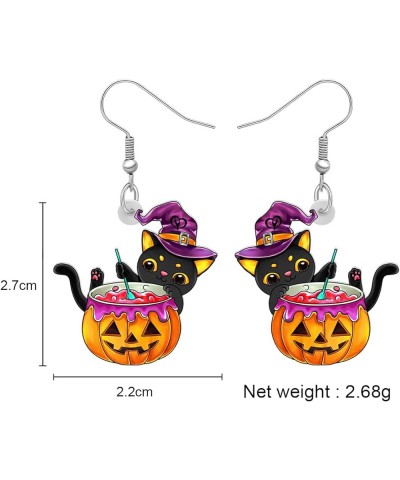 Acrylic Halloween Pumpkin Black Cat Earrings Drop Dangle Jewelry for Women Girls Witch Cat D $6.95 Earrings