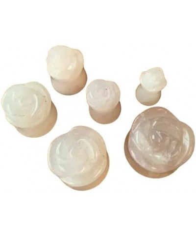 PAIR of Carved Rose Quartz Stone Flower Double Flare Plugs Gauges 2g thru 5/8 10mm (00g) $12.19 Body Jewelry