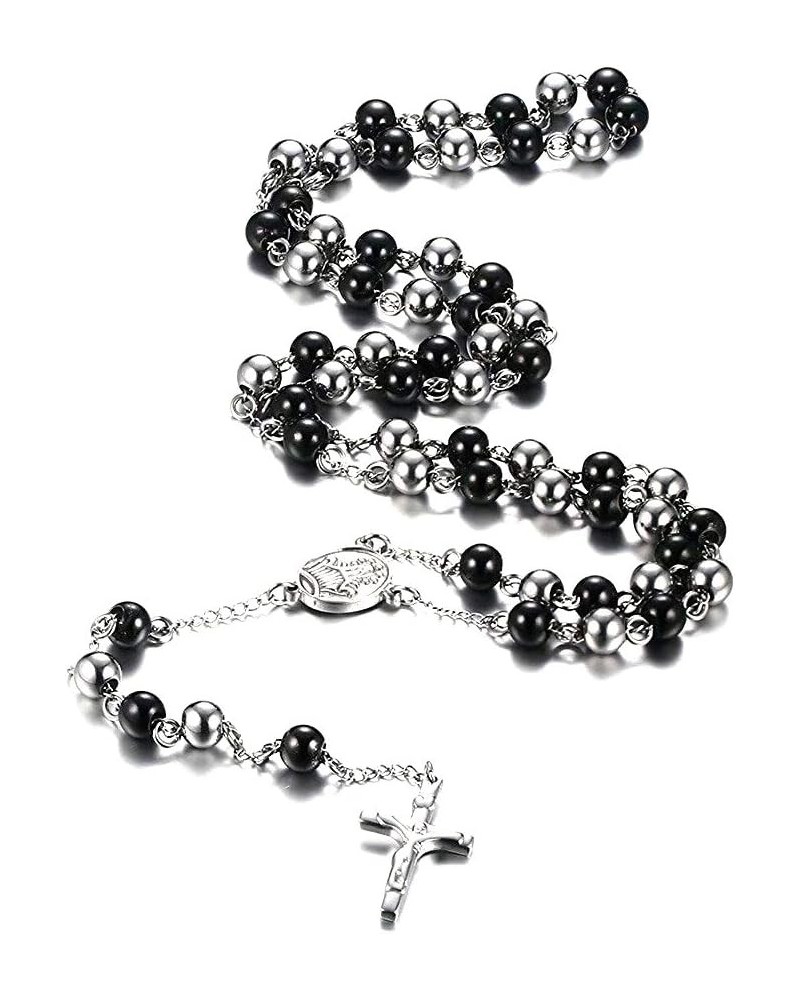 Unisex Black Stainless Steel Long Rosary Bead Chain Jesus Cross Catholic Crucifix Cross Necklace,36 Two-Tone $9.50 Necklaces