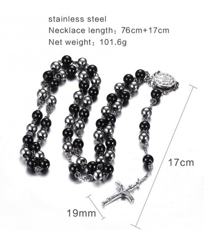 Unisex Black Stainless Steel Long Rosary Bead Chain Jesus Cross Catholic Crucifix Cross Necklace,36 Two-Tone $9.50 Necklaces