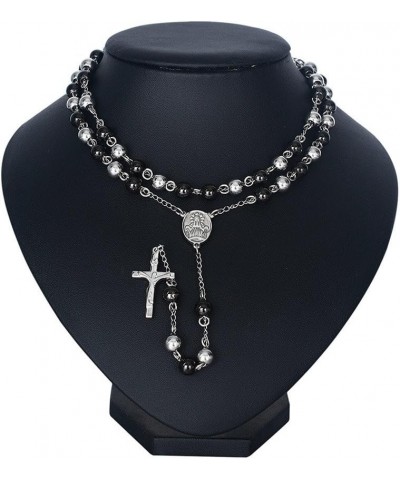 Unisex Black Stainless Steel Long Rosary Bead Chain Jesus Cross Catholic Crucifix Cross Necklace,36 Two-Tone $9.50 Necklaces