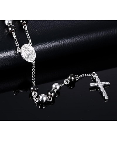 Unisex Black Stainless Steel Long Rosary Bead Chain Jesus Cross Catholic Crucifix Cross Necklace,36 Two-Tone $9.50 Necklaces