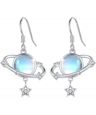 Planet Earrings for Women 925 Sterling Silver Moon Star Planet Drop Earrings with Moonstone Hypoallergenic Planet Jewelry Gif...