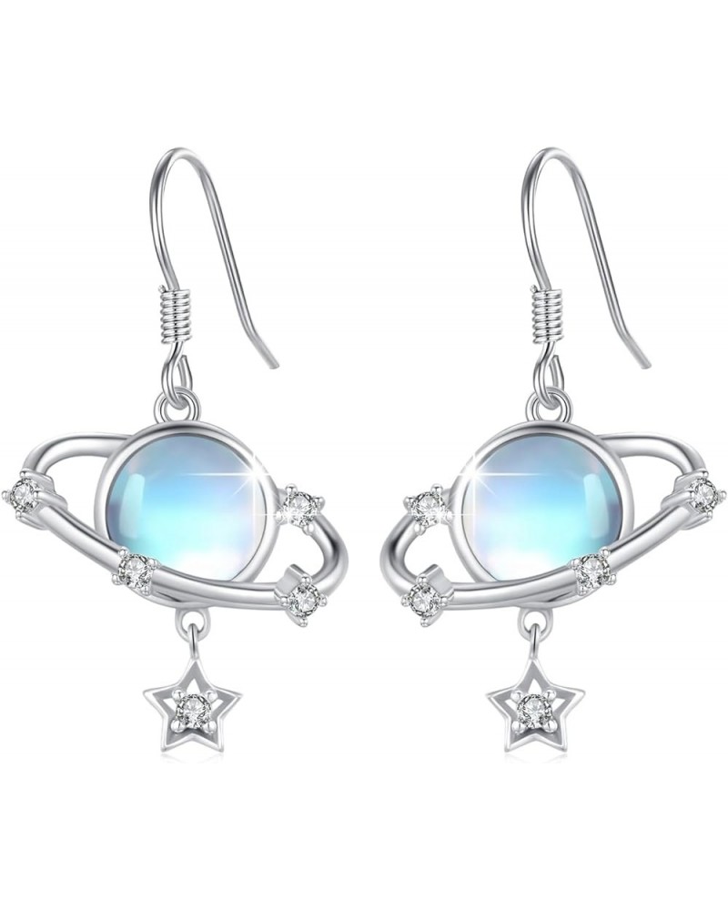 Planet Earrings for Women 925 Sterling Silver Moon Star Planet Drop Earrings with Moonstone Hypoallergenic Planet Jewelry Gif...