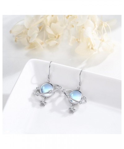 Planet Earrings for Women 925 Sterling Silver Moon Star Planet Drop Earrings with Moonstone Hypoallergenic Planet Jewelry Gif...