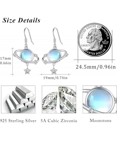 Planet Earrings for Women 925 Sterling Silver Moon Star Planet Drop Earrings with Moonstone Hypoallergenic Planet Jewelry Gif...