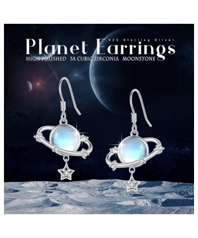 Planet Earrings for Women 925 Sterling Silver Moon Star Planet Drop Earrings with Moonstone Hypoallergenic Planet Jewelry Gif...