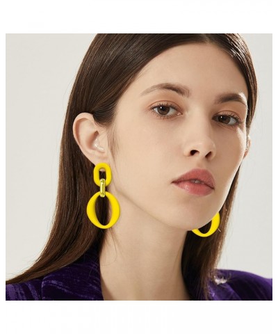 Neon Acrylic oval Earrings Fashion Acrylic Oval Link Hoop Statement Drop Earrings for Women girls Yellow $5.82 Earrings