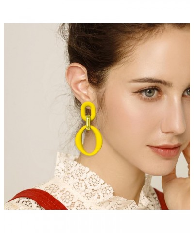 Neon Acrylic oval Earrings Fashion Acrylic Oval Link Hoop Statement Drop Earrings for Women girls Yellow $5.82 Earrings