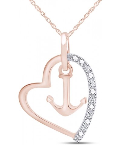 White Natural Diamond Heart & Anchor Pendant Necklace in 14k Gold Over Sterling Silver (0.1 Ct) rose-gold-plated-silver $39.0...