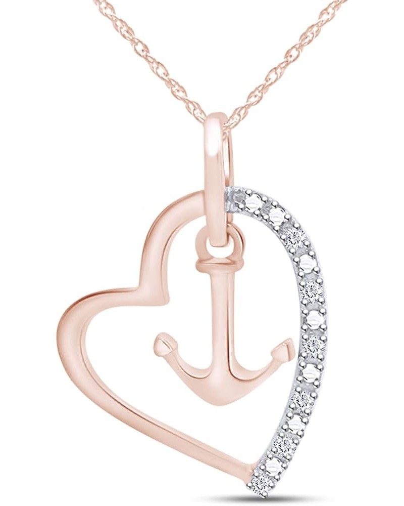 White Natural Diamond Heart & Anchor Pendant Necklace in 14k Gold Over Sterling Silver (0.1 Ct) rose-gold-plated-silver $39.0...