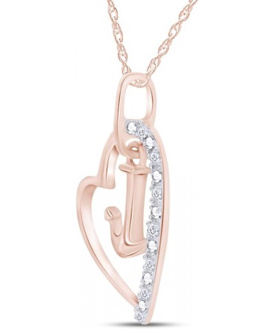 White Natural Diamond Heart & Anchor Pendant Necklace in 14k Gold Over Sterling Silver (0.1 Ct) rose-gold-plated-silver $39.0...