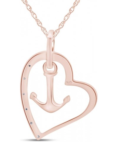 White Natural Diamond Heart & Anchor Pendant Necklace in 14k Gold Over Sterling Silver (0.1 Ct) rose-gold-plated-silver $39.0...