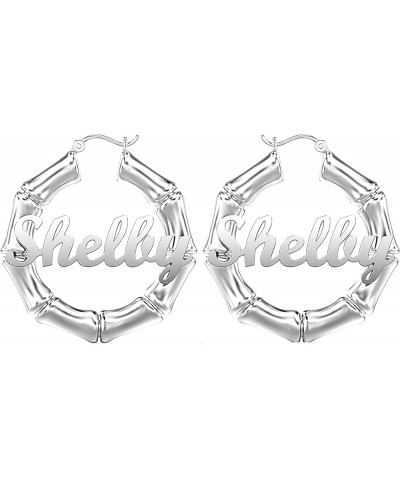 Personalized Customized Sterling Silver Two-Tone Bamboo Name Hoop Earrings for Women Teen Bamboo Hoops 2.0 Inches $27.92 Earr...