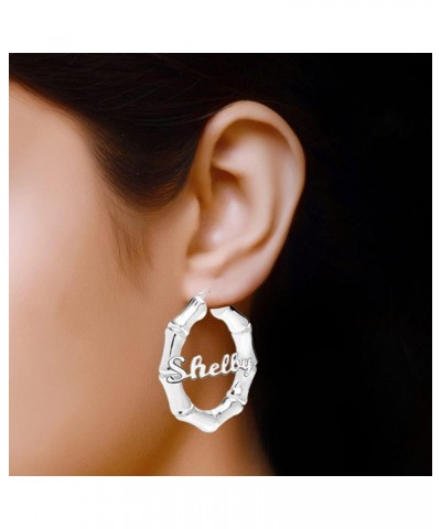 Personalized Customized Sterling Silver Two-Tone Bamboo Name Hoop Earrings for Women Teen Bamboo Hoops 2.0 Inches $27.92 Earr...