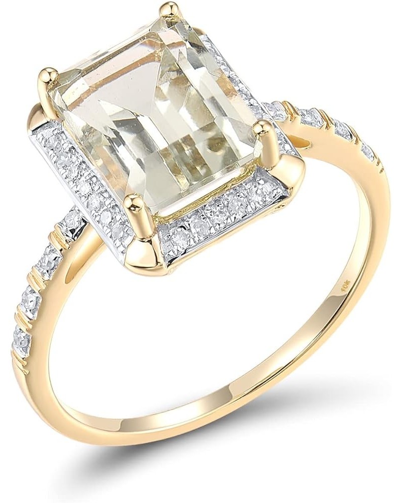 10K Solid Gold Solitaire Gemstone Genuine Diamond Ring for Women Rectangle-Prasiolite $61.50 Rings