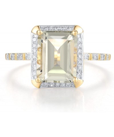 10K Solid Gold Solitaire Gemstone Genuine Diamond Ring for Women Rectangle-Prasiolite $61.50 Rings