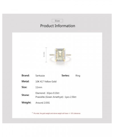 10K Solid Gold Solitaire Gemstone Genuine Diamond Ring for Women Rectangle-Prasiolite $61.50 Rings