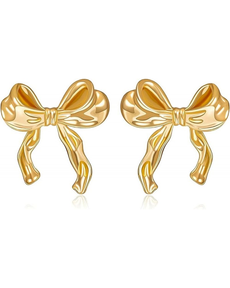 Gold Silver Bow Earrings Classic Ribbon Bow Stud Earrings for Women Cute Bowknot Earrings Flower Ribbon Bow Stud Earrings Bow...