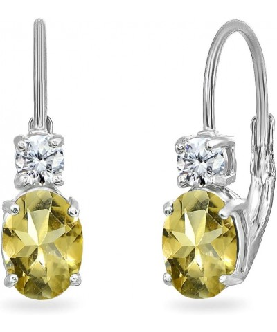 Sterling Silver 7x5mm Oval Genuine or Synthetic Gemstone & Round Cubic Zirconia Leverback Earrings Citrine - November $14.40 ...