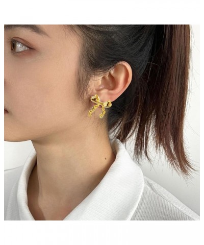 Gold Silver Bow Earrings Classic Ribbon Bow Stud Earrings for Women Cute Bowknot Earrings Flower Ribbon Bow Stud Earrings Bow...