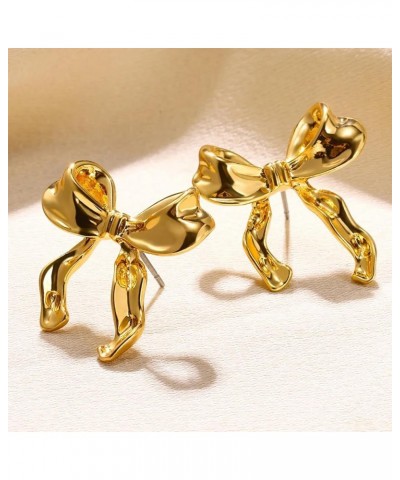 Gold Silver Bow Earrings Classic Ribbon Bow Stud Earrings for Women Cute Bowknot Earrings Flower Ribbon Bow Stud Earrings Bow...