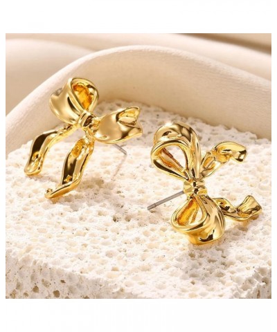 Gold Silver Bow Earrings Classic Ribbon Bow Stud Earrings for Women Cute Bowknot Earrings Flower Ribbon Bow Stud Earrings Bow...