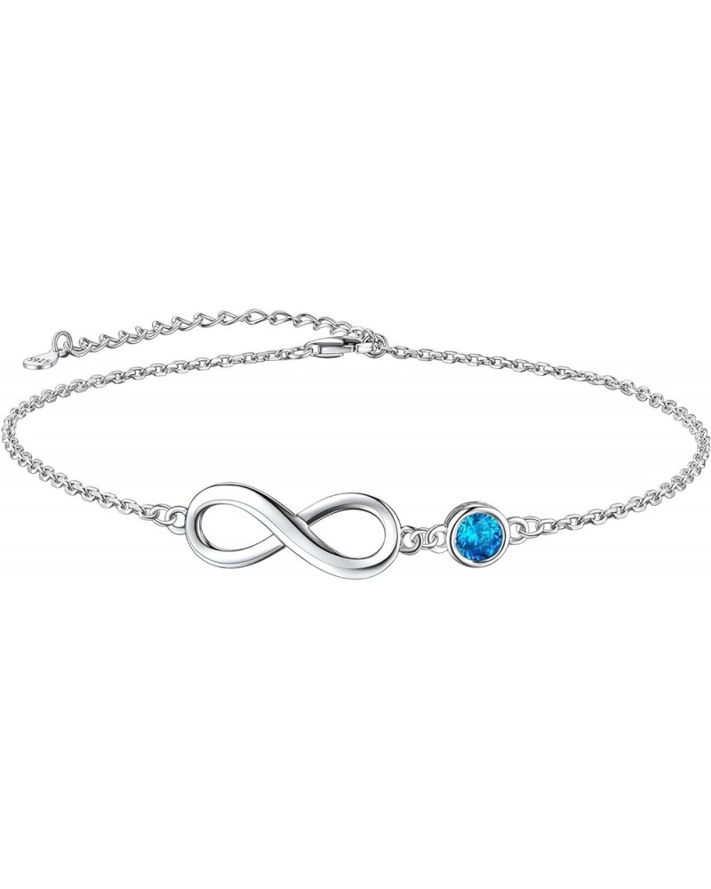 925 Stelring Silver Infinity Birthstone Anklet, Dainty Foot Chain Crytal Anklet Bracelets for Women Girls (with Gift Box) 12....