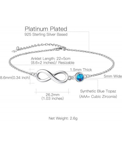 925 Stelring Silver Infinity Birthstone Anklet, Dainty Foot Chain Crytal Anklet Bracelets for Women Girls (with Gift Box) 12....