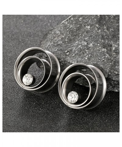 2PCS Unique Double Ear Gauges for Stretched Ears with Crystal, Hypoallergenic 316 Stainless Steel Plugs Tunels Gauuges for Ea...