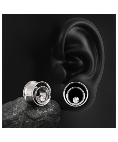 2PCS Unique Double Ear Gauges for Stretched Ears with Crystal, Hypoallergenic 316 Stainless Steel Plugs Tunels Gauuges for Ea...