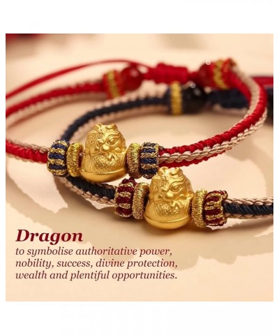 Golden Dragon Bracelet Gold-Filled Pure Silver Dragon Talisman for 2024 Zodiac Animal Red Cord Amulet Luxurious Vacation Jewe...