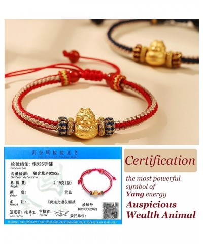 Golden Dragon Bracelet Gold-Filled Pure Silver Dragon Talisman for 2024 Zodiac Animal Red Cord Amulet Luxurious Vacation Jewe...