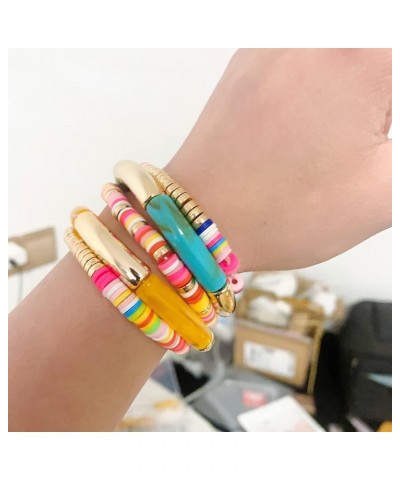 Colorful Beaded Bracelets for Women Heishi Bracelet Set Gold Bead Bracelets Resin Acrylic Bangle Bracelets Stackable Stretch ...